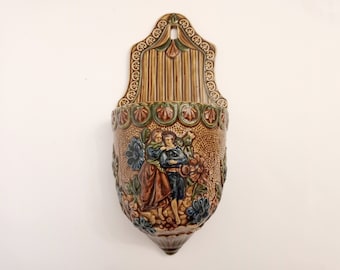 Large vintage ceramic hanging ornament  glazed wall pocket vase circa 1970 from France wall flower pot holder or vase