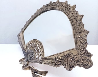 Antique French ornate bronze fan mirror from the 1920s ornate table mirror Art Nouveau vanity mirror boudoir mirror