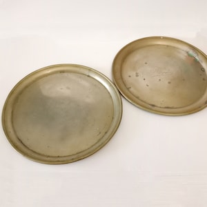Antique French silver plated plates Ercuis and Gombault Paris circa 1920 Two round collectors trays made in France Royalty engraved tray