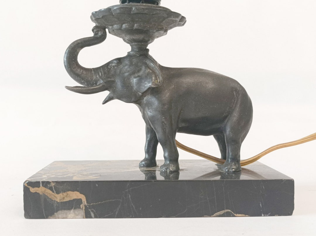 Antique French Elephant Lamp With Marble Base Made in Paris Etsy