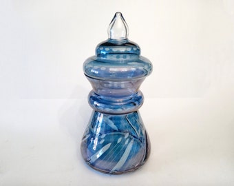 Large vintage cut glass jar with lid circa 1970 iridescent lidded apothecary jar cookie jar vintage glass canister