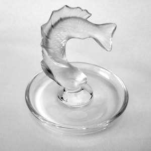 Lalique France frosted crystal Koi Fish 1960 signed  French koi fish ring holder dish or tray art glass vintage Rene Lalique figurine