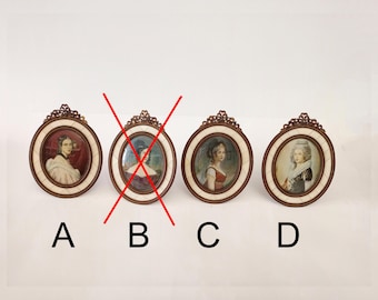 Antique miniature portraits of ladies of nobility circa 1900 hand painted and signed miniatures portraits with brass and bone inlay frames
