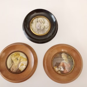 Set of three antique religious French miniatures from around the 1940s.