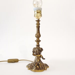 Vintage bronze table lamp with cherub figure circa 1950 ornate bronze lamp with putti from Spain Art Nouveau style lamp