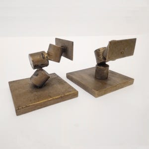 Brutalist bookends in metal circa 1960 Pair of bookends from Spain MCM Shelf decor book holders