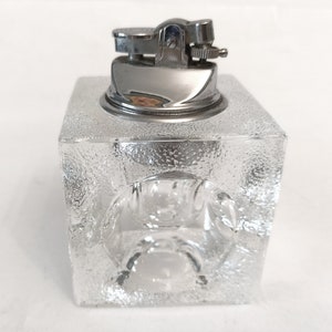 Vintage glass cube table lighter circa 1970 clear glass space age lighter Japan in the style of Antonio Imperatore