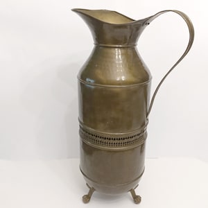 Brass umbrella stand circa 1960 large jug umbrella stand with claw feet and handle from Spain umbrella stand with reticulated gallery