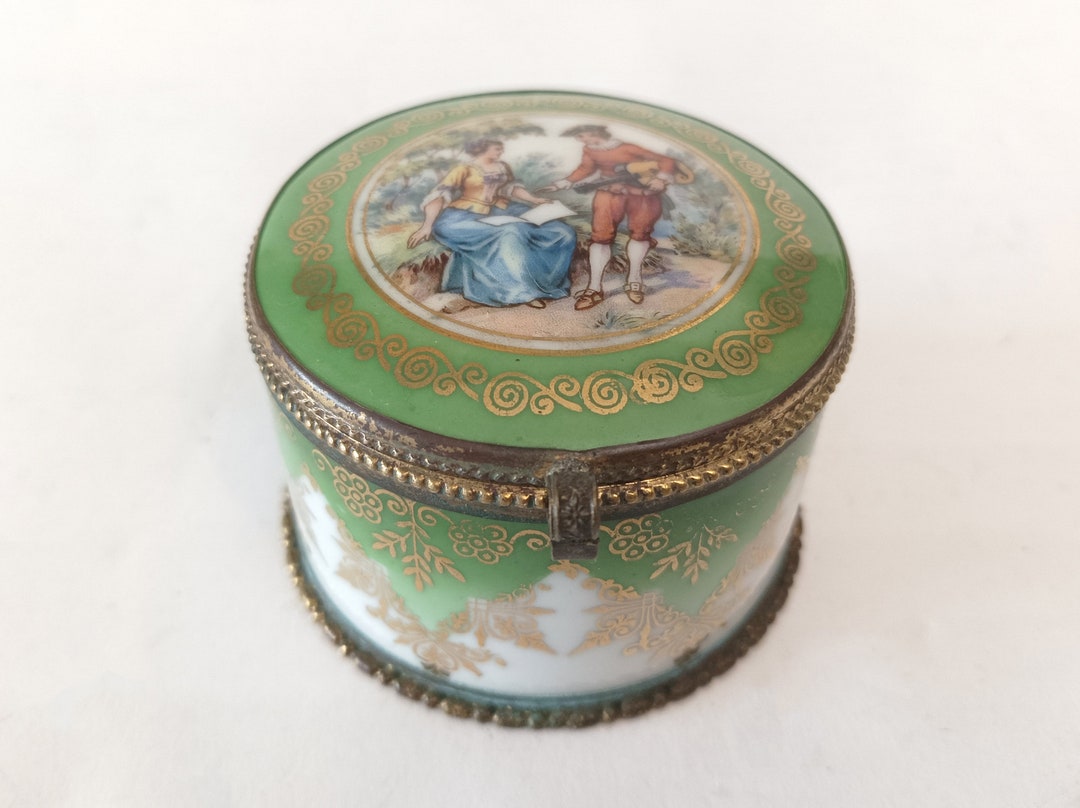 Vintage Silver Colored Flowered Trinket Box 2 1/2 X 3 1/2