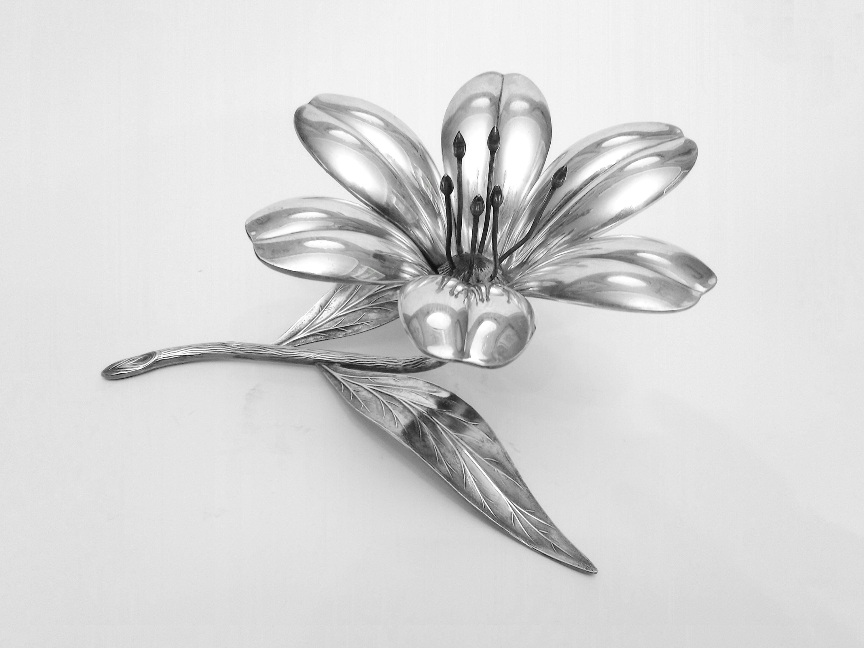 Silver Plated Flower Ashtray Circa 1960 Made by Plame in Spain
