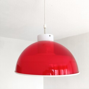 Mcm red and white space age methacrylate pendant light made in the 1970's red plexiglas light image 5