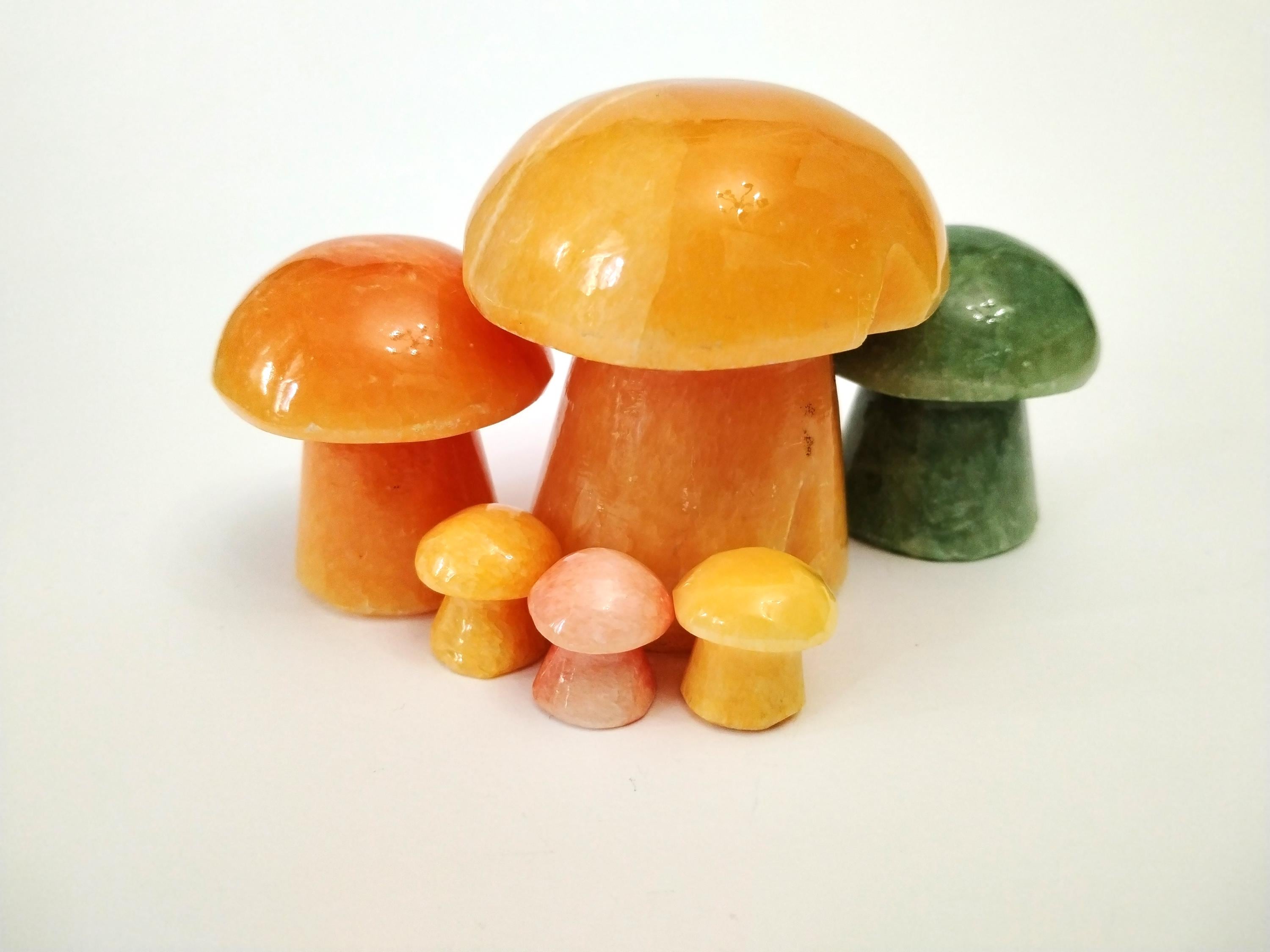 Alabaster Mushrooms in Green and Orange From Italy Circa 1970 Hand