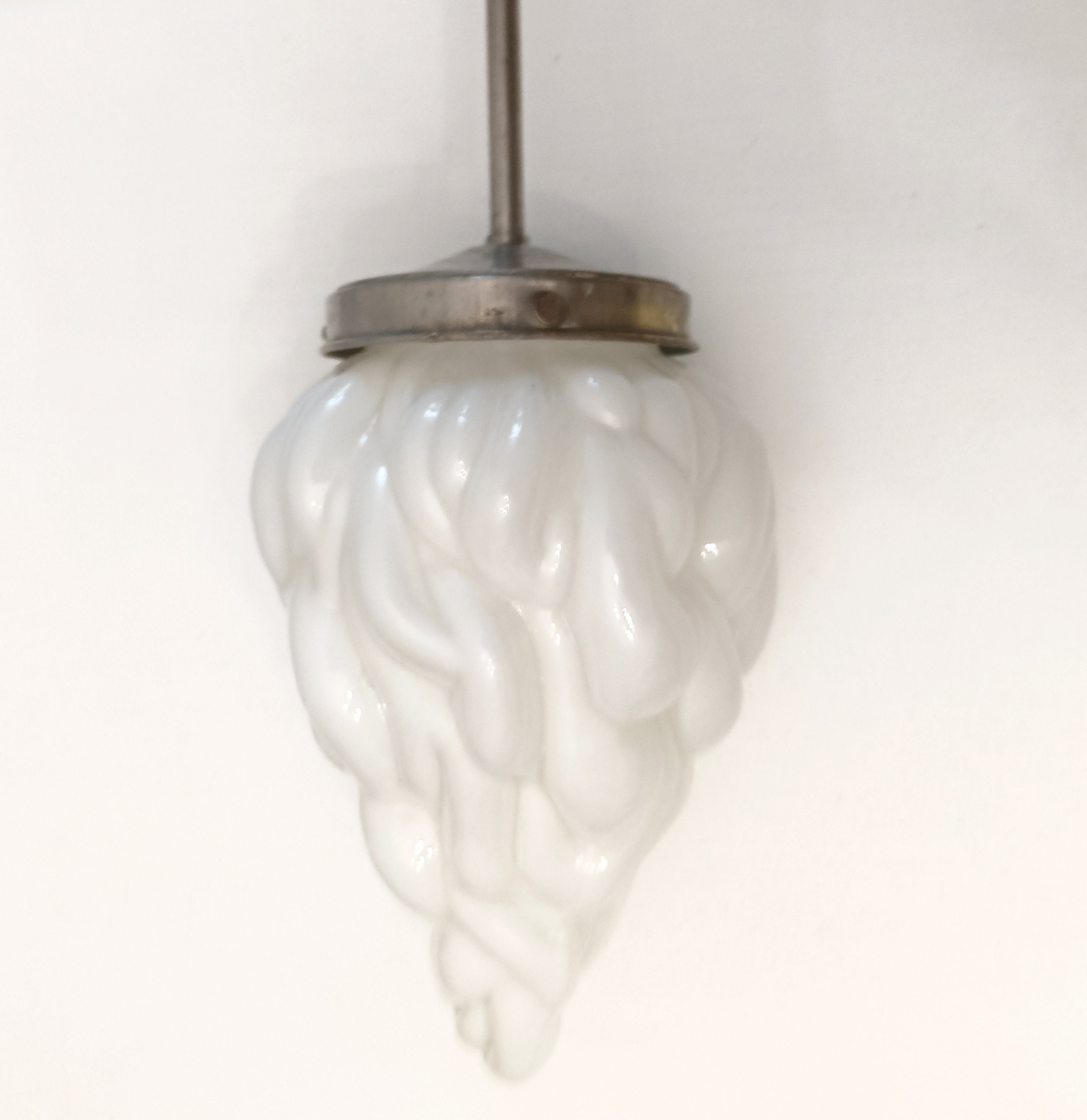 Art Deco Flame Pendant Light With White Opaline Glass Shade Circa