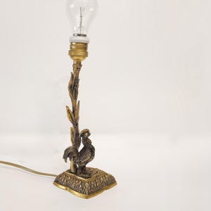 Brass table lamp with a tree and a chicken circa 1950 from Spain Vintage brass lamp farmhouse decor antique lamp
