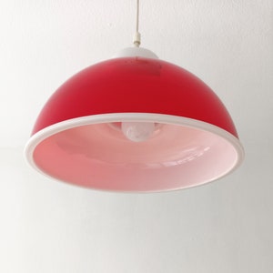 Mcm red and white space age methacrylate pendant light made in the 1970's red plexiglas light image 2