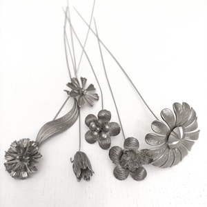 Antique Art nouveau silver plate hat pins from the 1900s, set of seven, early 20th century hat pins featuring flowers from Spain