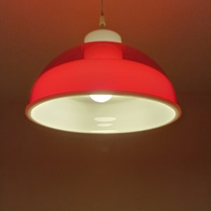 Mcm red and white space age methacrylate pendant light made in the 1970's red plexiglas light image 3