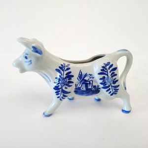 Vintage blue and white Delft porcelain cow creamer #617 from The Netherlands circa 1970 handpainted Delft Blaum porcelain