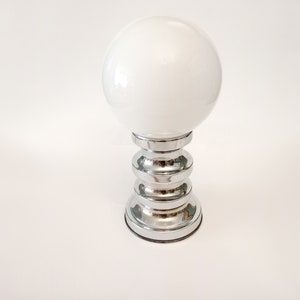 Space age large chrome table lamp with large white opaline globe circa 1960 Mid century table lamp from Spain