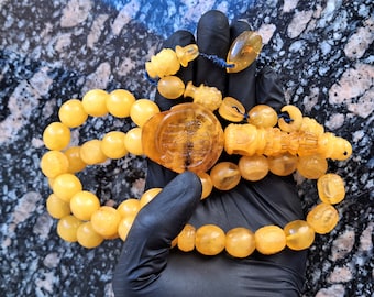 120 gr antique Baltic amber prayer beads rosary tasbih kehribar misbaha inclusion