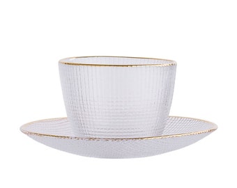 Clear-Embossed-Cup-Saucer-with-Gold-Rim-Set