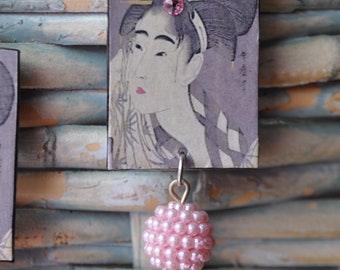 Geisha earrings-Japanese earrings- Asian earrings-handmade earrings-paper earrings-vintage geisha-lightweight earrings-eco-friendly earrings