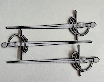 Embroidered rapier sword iron on patch use for Master of Defense  MOD  SCA