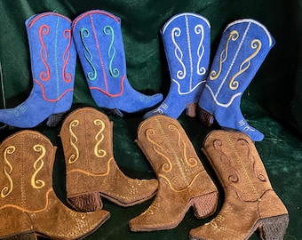 Handgemachter gestickter Cowboy-Stiefel Weihnachtsstrumpf für Baum oder Geschenkkarte