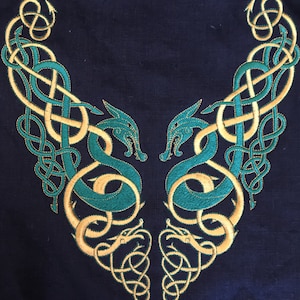 Embroidered Celtic Norse Viking Dragon piece for Collar,  personalized, custom colors