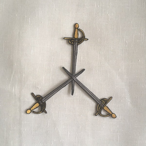 3 crossed swords embroidered iron on patch Master of Defense  MOD  SCA
