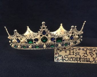 Medieval metal crown in gold or silver king queen baronial coronet with personalized colors