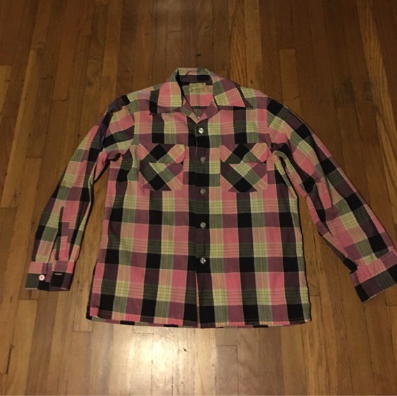 1940s pink/purple/black plaid shirt