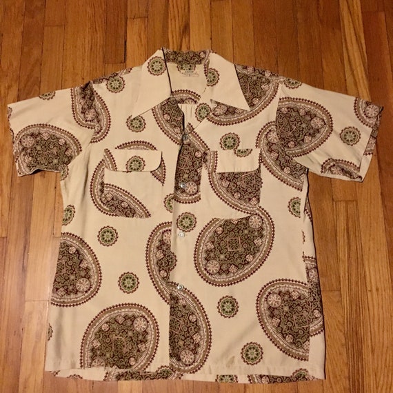 1940s rayon print flap pocket shirt