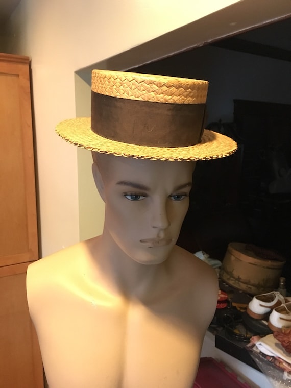1920s Boater straw hat sz 7 1/8. Overall Good cond