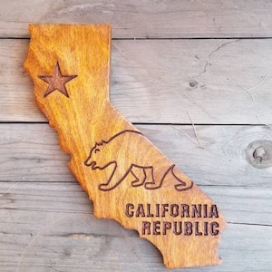 Wood California State Republic Sign Hand Made