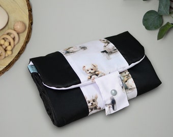 Reise-Wickelunterlage Welpe | Reise-Wickelauflage | Wickelunterlage mit Clutch | neue Mama Geschenk | Baby Geschenkset für Jungen |