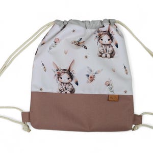 Personalized kids backpack | waterproof back to school bag | pe bag | gymnastic bag | swim bag | sports bag | Embroidered Drawstring Bag boho bunny