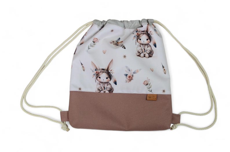 Personalized kids backpack | waterproof back to school bag | pe bag | gymnastic bag | swim bag | sports bag | Embroidered Drawstring Bag boho bunny