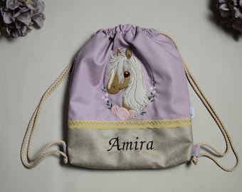 Drawstring bag for children | fox back to school bag | gymnastic bag | rainbow horse bag | Embroidered gym bag | Turnbueutel | with name