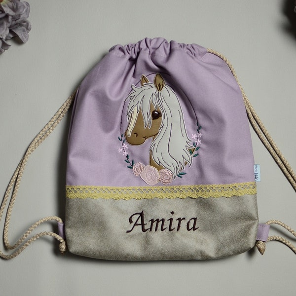 Drawstring bag for children | fox back to school bag | gymnastic bag | rainbow horse bag | Embroidered gym bag | Turnbueutel | with name