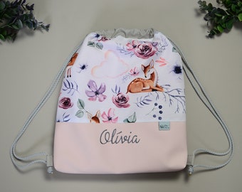 Personalized kids backpack deer | waterproof back to school bag | gymnastic bag | swim bag | sports bag | Embroidered Drawstring Bag