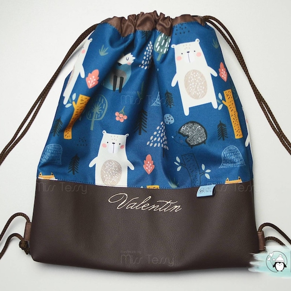 Personalized kids drawstring bag boy | waterproof back to school bag | gymnastic bag | swim bag | nursery backpack | Embroidered | with name