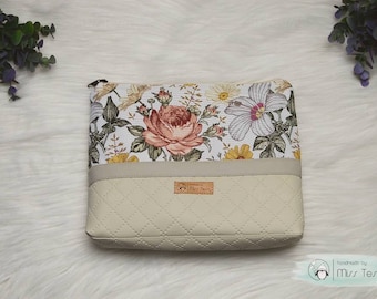 Kulturbeutel floral beige | Kulturbeutel | necessaire Kunstleder | Baby Windeltasche | Kulturbeutel