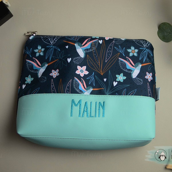 Wasserabweisende Kulturtasche | Tierdesign hummingbirds | birthday gift kids toiletry bag | necessaire artificial leather | personalized