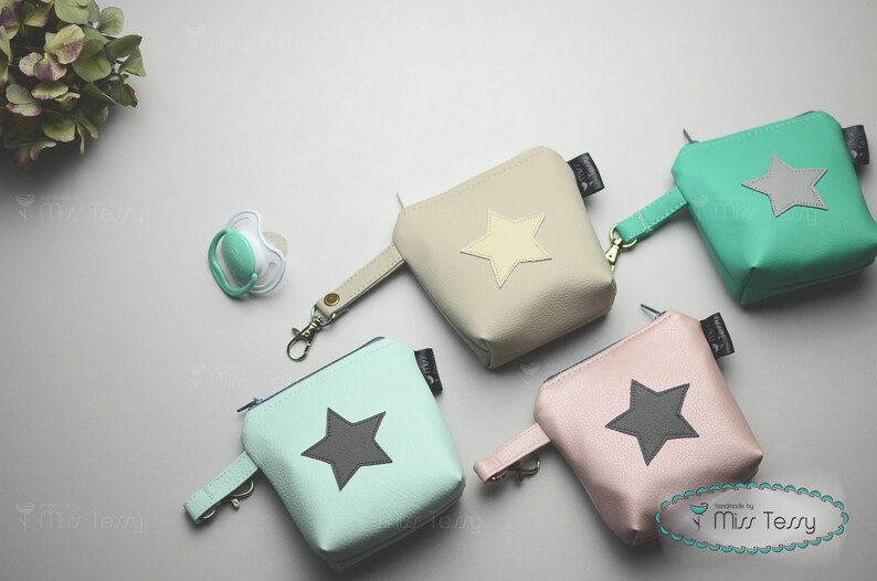 Dummy Pouch Pacifier Pouch Pacifier Stars Pacifier Bags in 4 colors Pacifier Pocket artificial leather Pacifier Case| Baby Gift