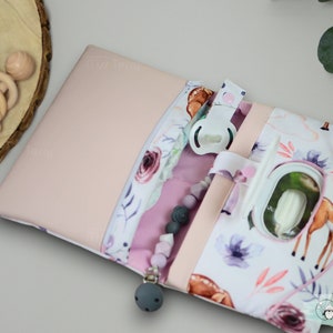 Cartera de pañales impermeable para bebé / personalizada / de piel sintética / con ciervo blanco y rosa / Windeltasche / Monedero para pañales / Bolso para pañales / de piel