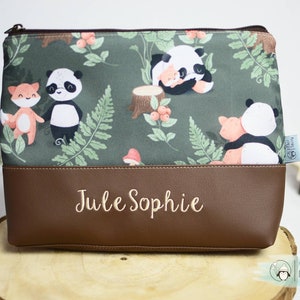 Kulturtasche mit namen birthday gift kids toiletry bag necessaire artificial leather with name personalized kids pouch travel bag panda fox