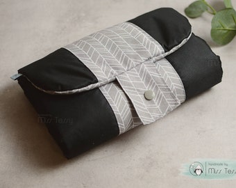 Travel changing pad black gray | travel changing mat | changing pad with diaper clutch | new mom gift | baby shower gift set for boys |