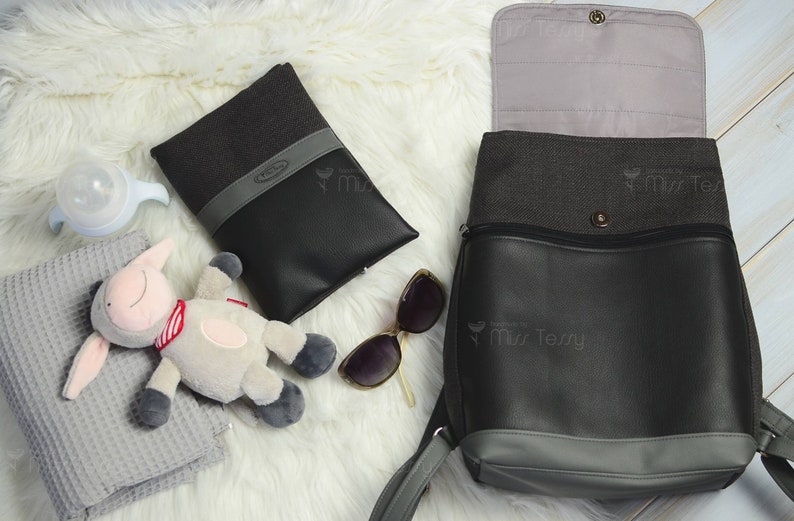 backpack Large black Mommy bag with diaper clutch diaper clutch diaper bag backpack with diaper pouch mom bag diaper backpack set