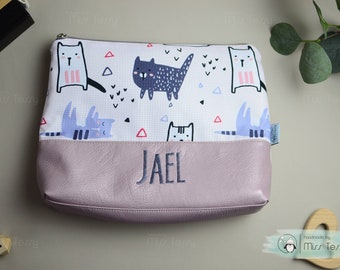 Waterproof Culture bag with name | kittens | birthday gift kids toiletry bag | necessaire artificial leather | with name | personalized